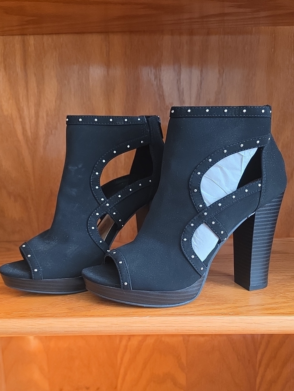 Report Black Studded Cutout Peep-Toe Block Heel Booties-NEW!
